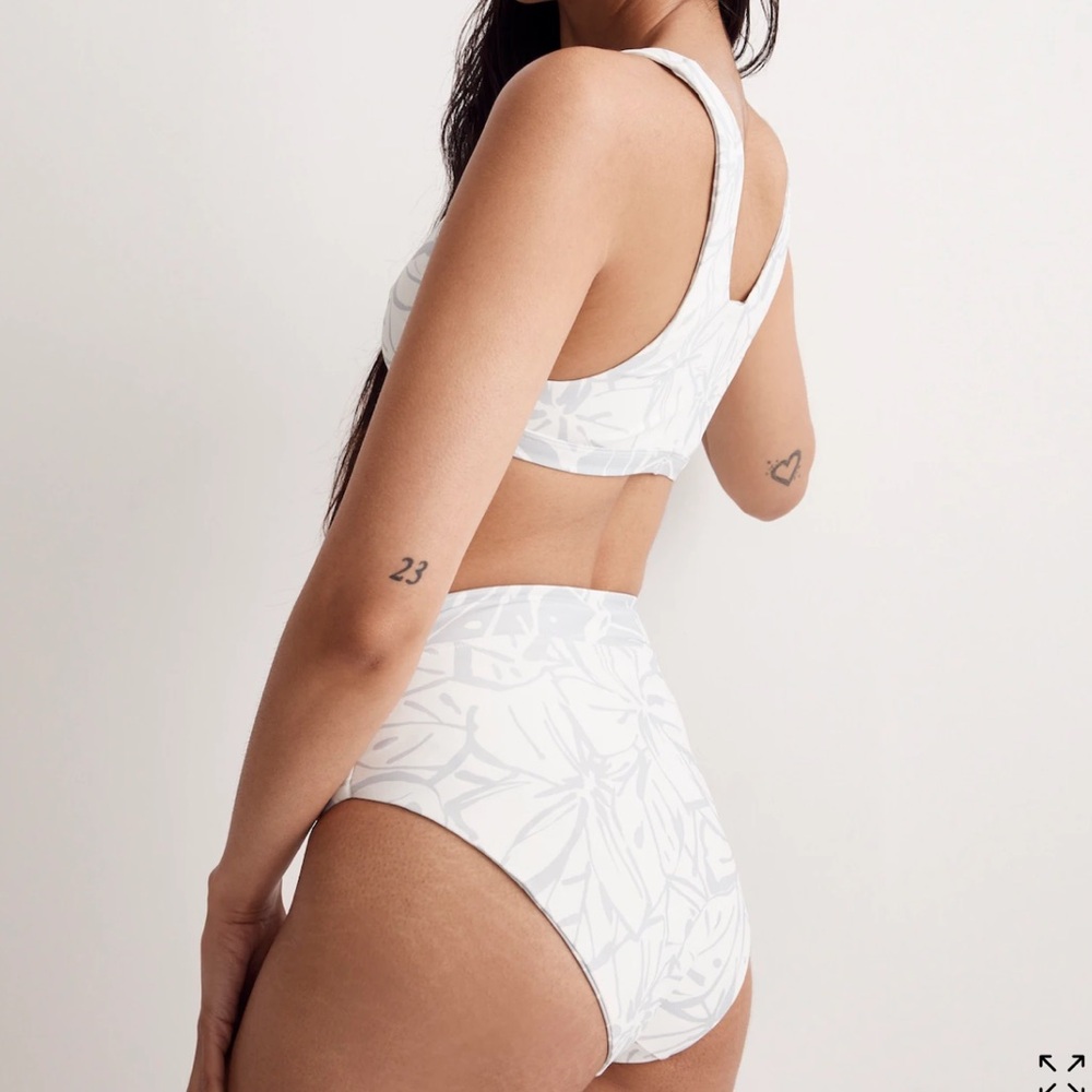 Madewell High-Cut Reversible Bikini Bottom Gray and white Size Large NWT